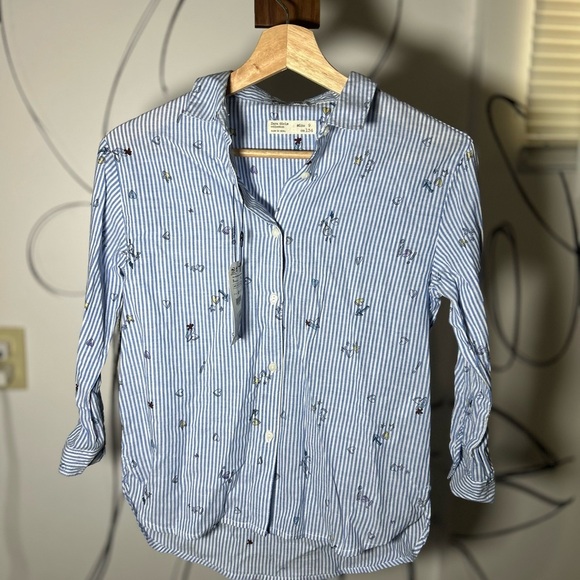 NEW Zara Girls Striped Button Up Top with Hearts+ Cute Details, Girls 9 - Picture 1 of 5